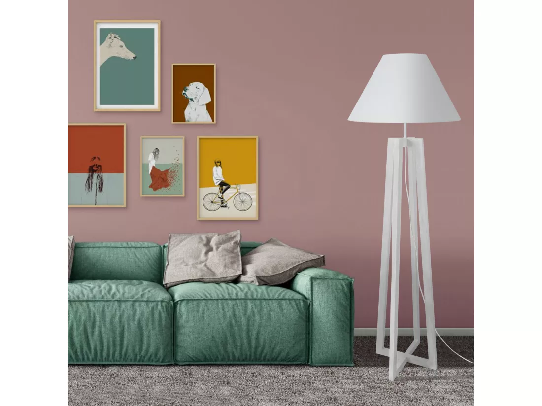 Lampadaire colonne bois, bois blanc 150 cm.