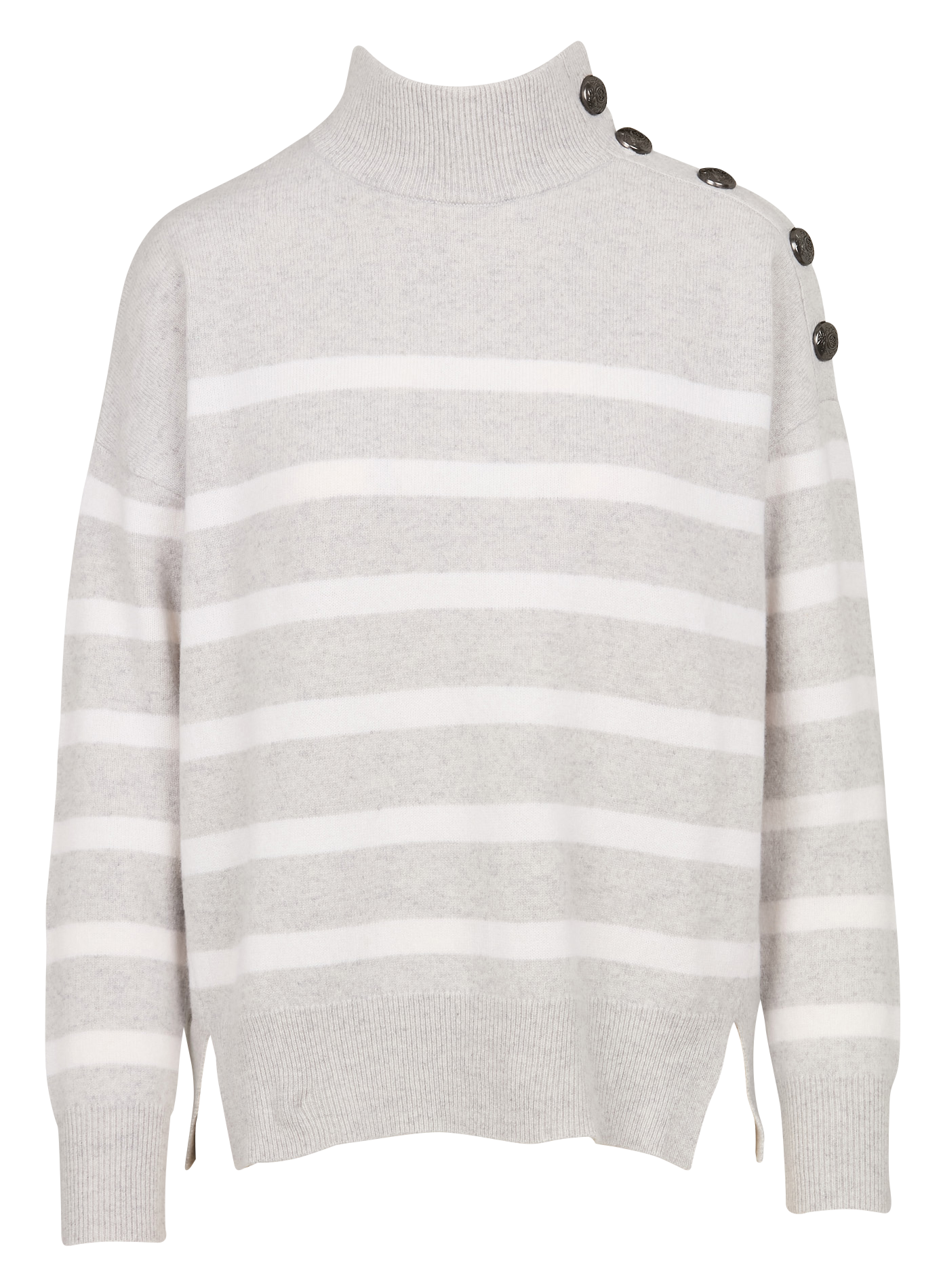 Pull ample col montant rayé en laine | Gris