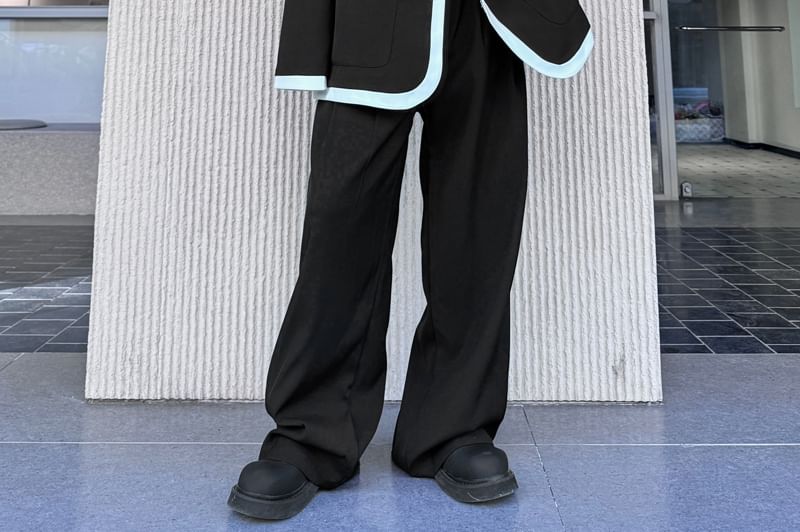 Freehop - Set: Blazer met contrasterende bies en één knoop + effen wijde broek