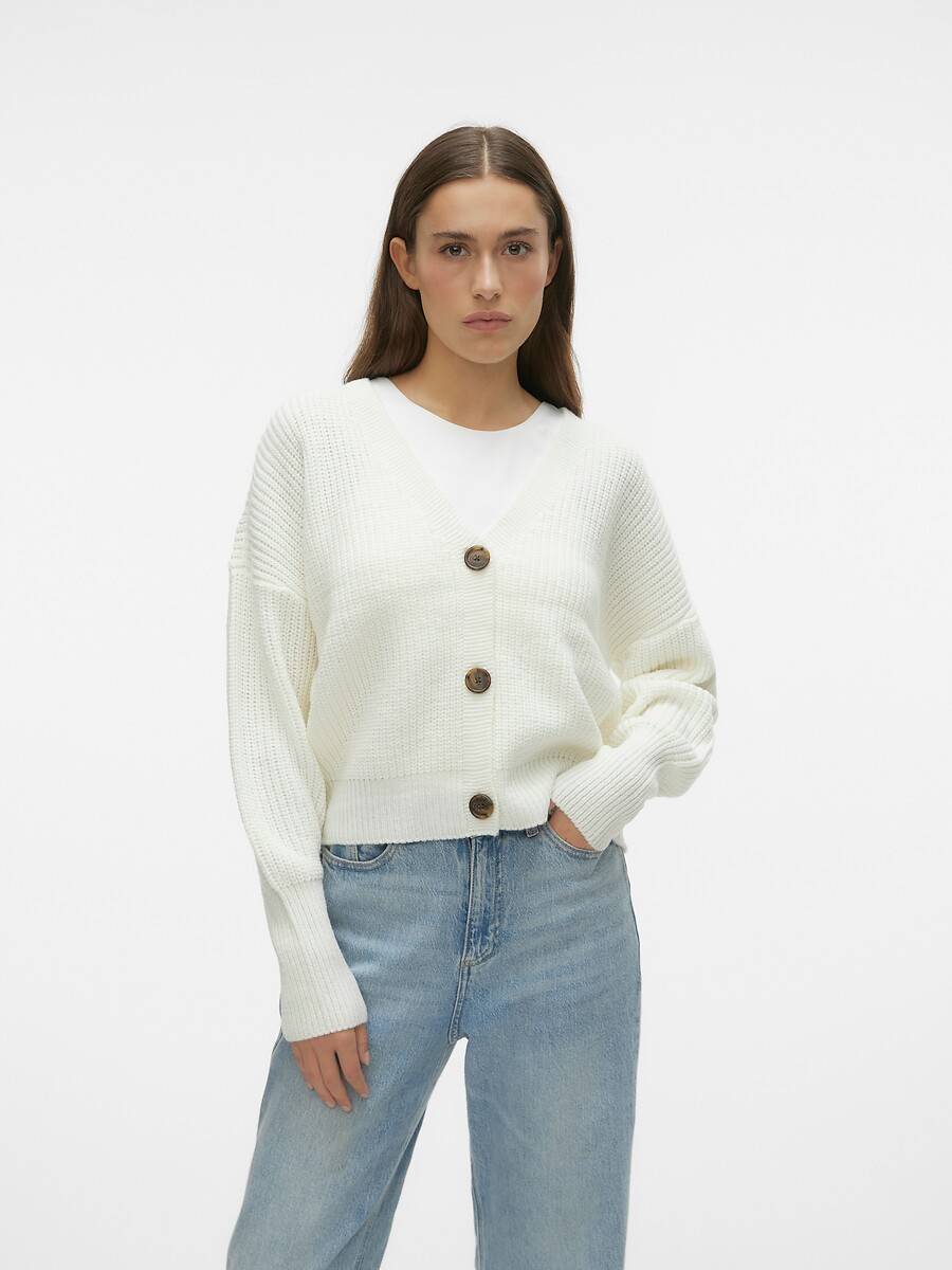 VERO MODA<br>Cardigã curto de malha com fecho de botão