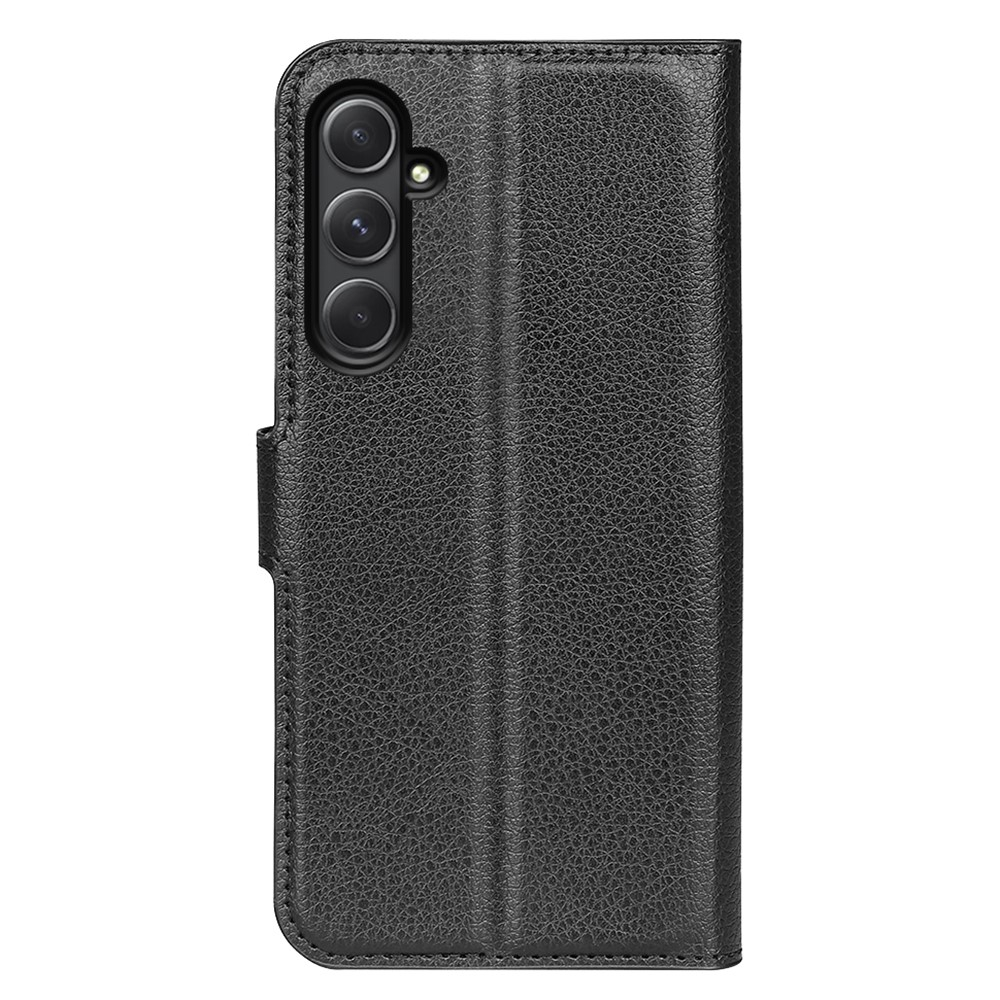 Samsung Galaxy A55 Leder Tasche Flip Cover Litchi Look - Schwarz