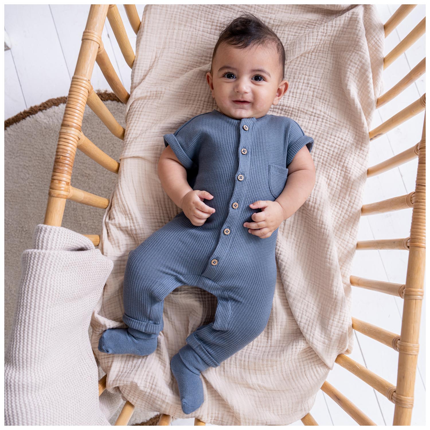 Prénatal newborn boxpakje wafel korte mouwen effen blauw