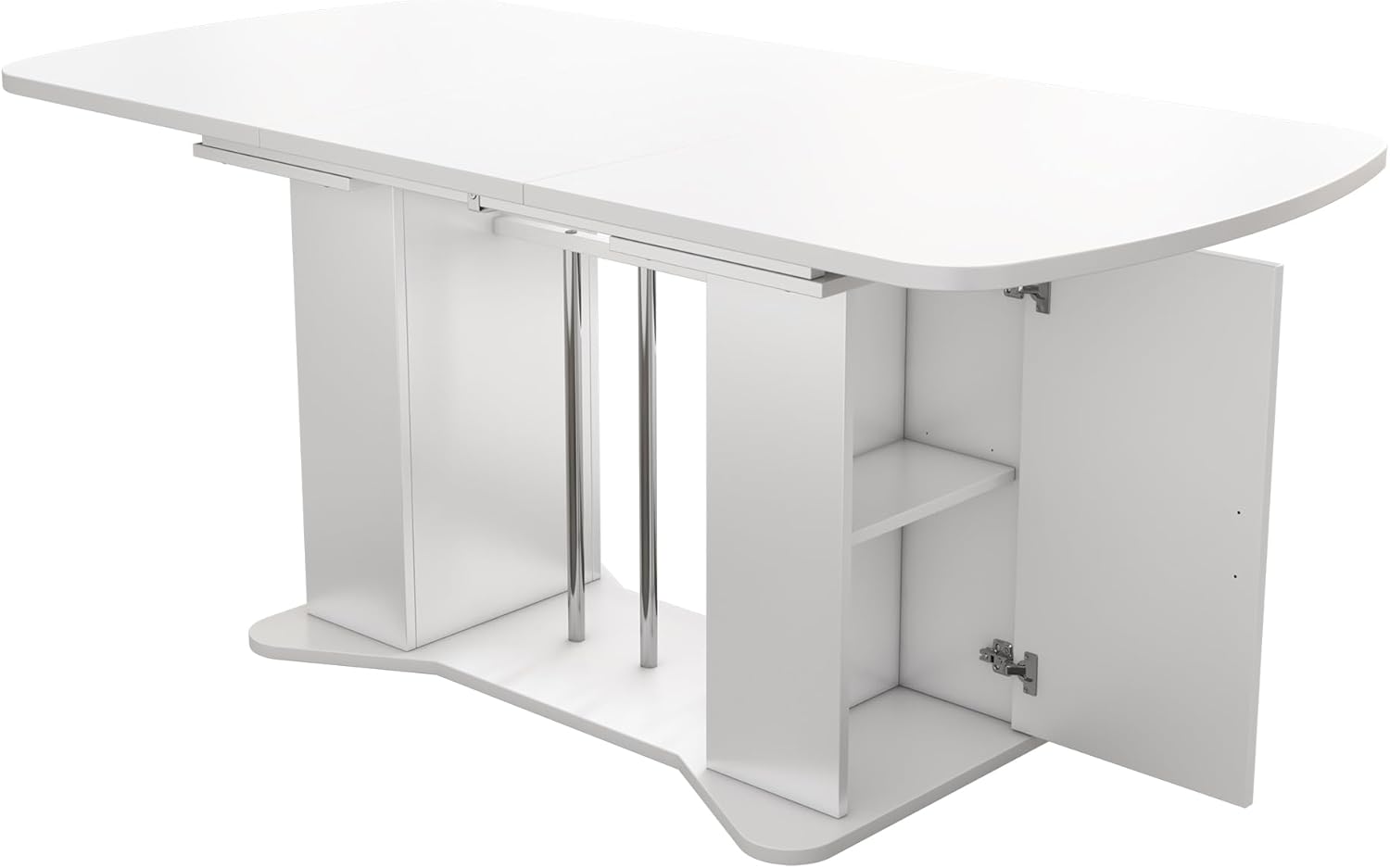 Esstisch Küchentisch für 4-6 Personen, Esstisch Ausziehbar 120-160 x 80 cm, Esszimmertisch Rechteckige mit Stauraum und Türen, Tisch mit Tischplatte und Metallgestell für Esszimmer, Weiß