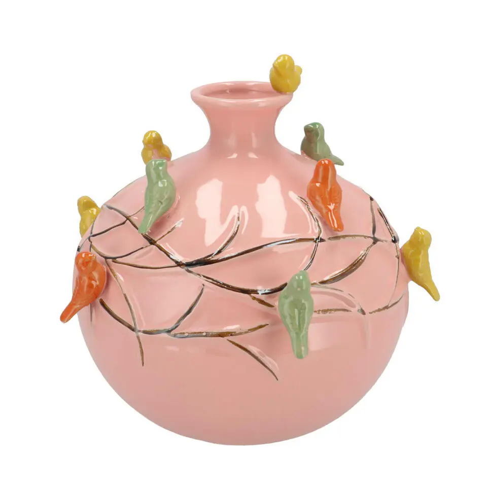 DK Design Vaas Vogels - roze - D18 x H18 cm