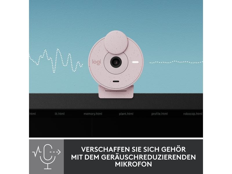 Logitech Webcam Brio 300 Rose Full HD-Webcam mit integrierter Abdeckblende