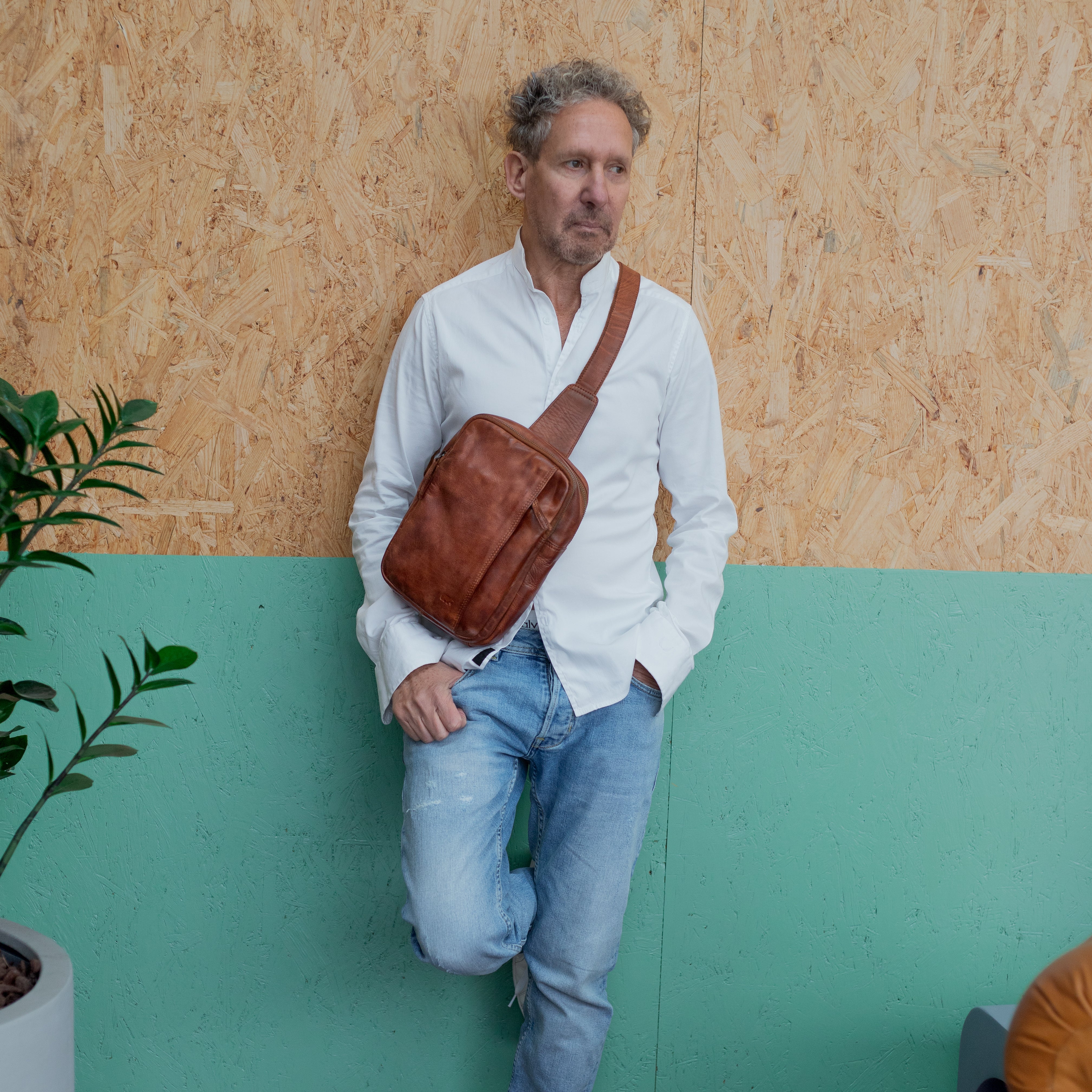 Crossbody tas 'Stefan' cognac Cognac