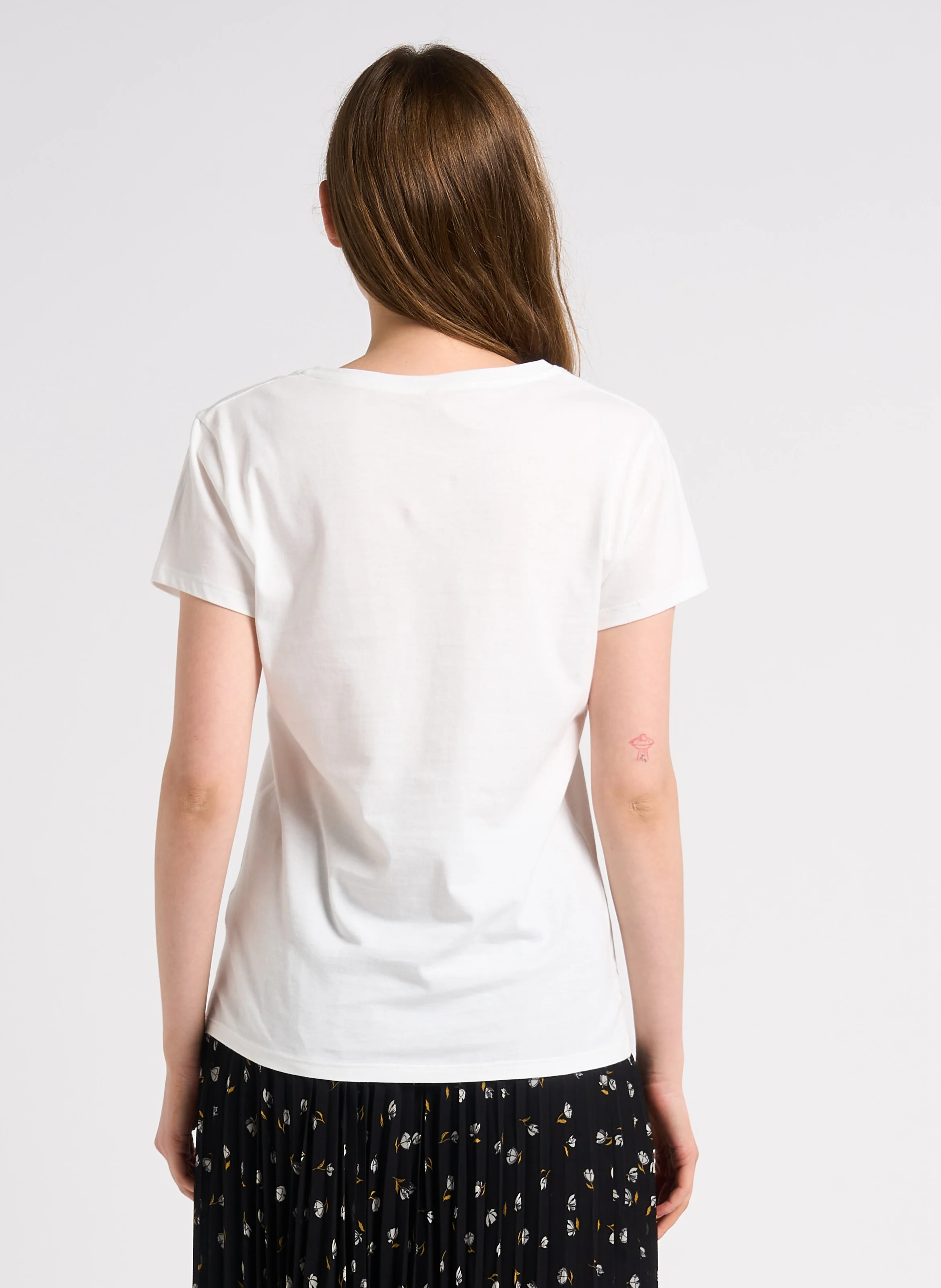 Tee-shirt col V sérigraphié en coton | Blanc