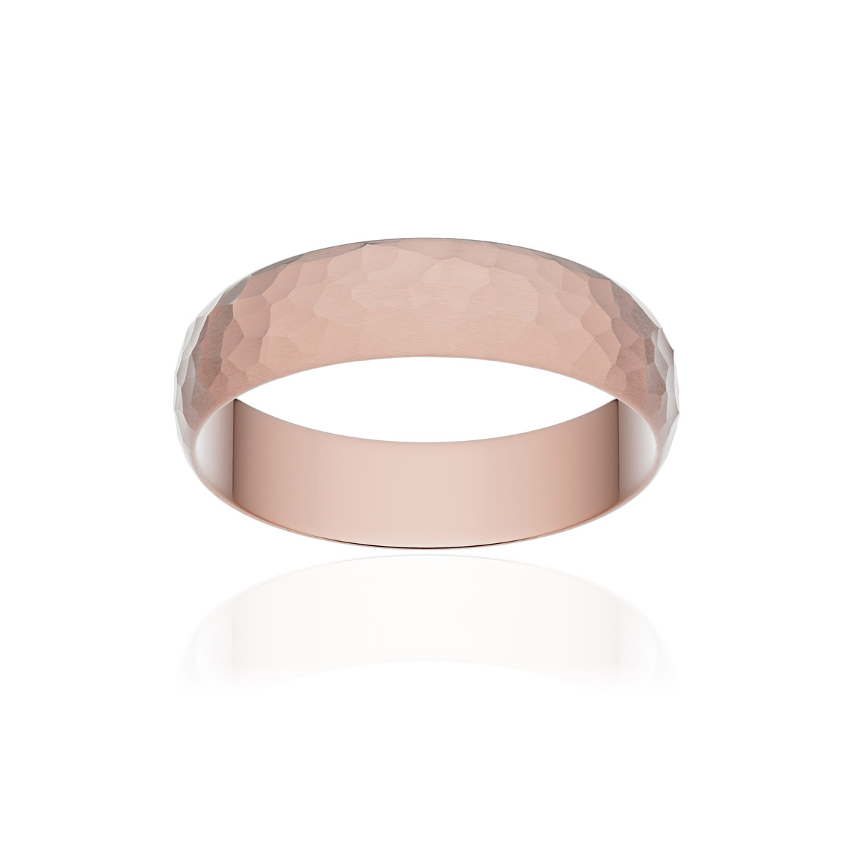 Alliance or 375 rose martelé ruban 5mm