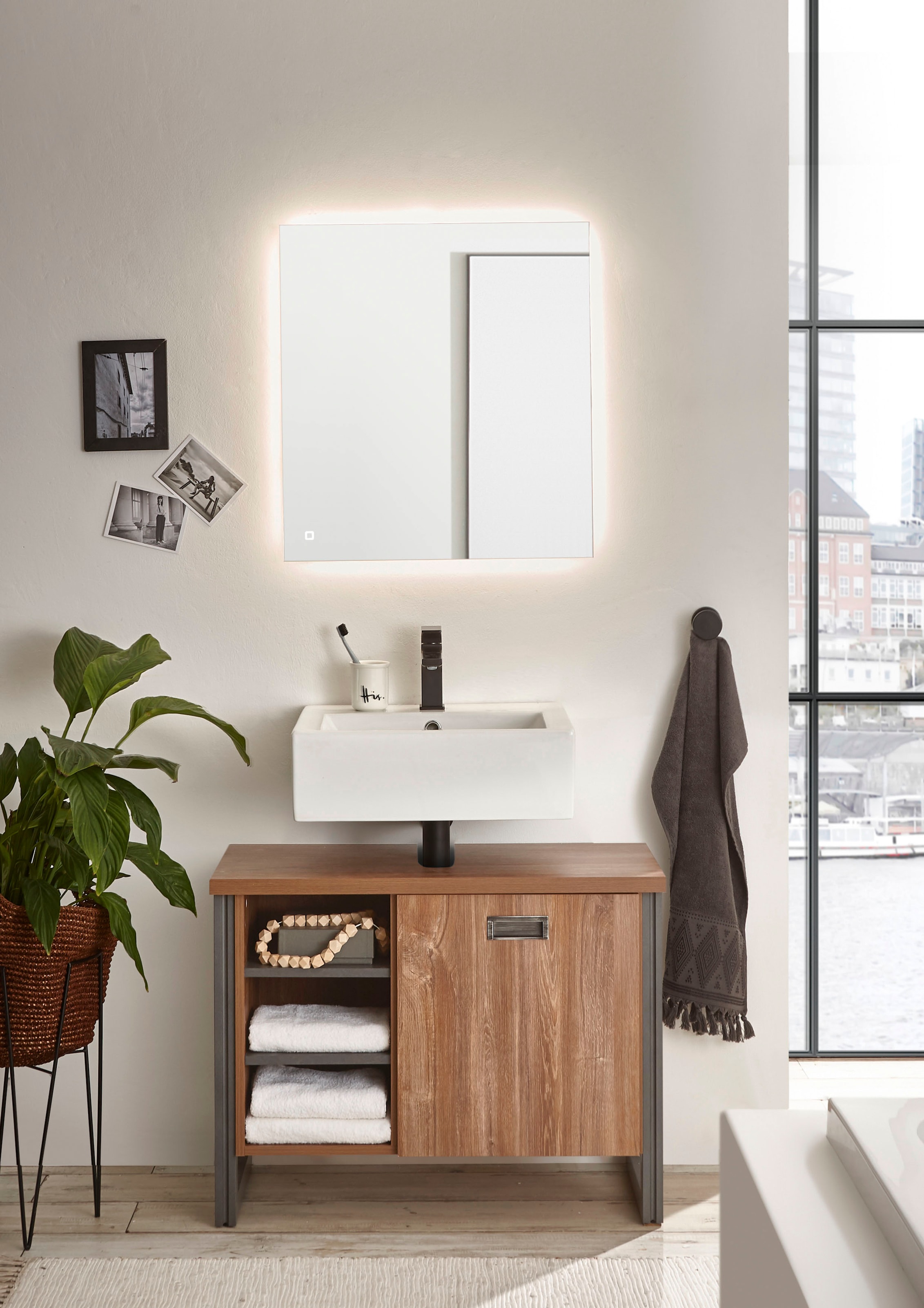 Home affaire Badmöbel-Set »Detroit, Bad im Industrialdesign, inkl. LED, 2-teiliges Badezimmer« 2 Stk. tlg.
