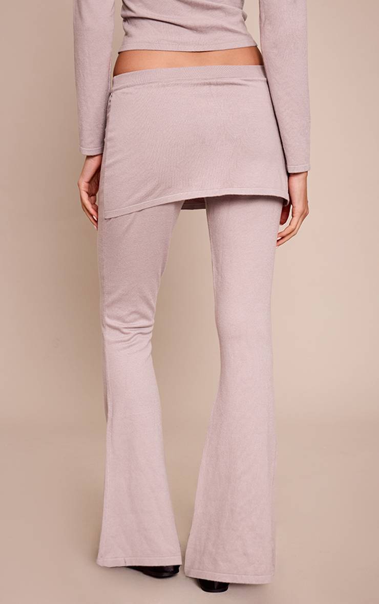 Gris Pantalon Large En Maille Fine Avec Détails Superposés