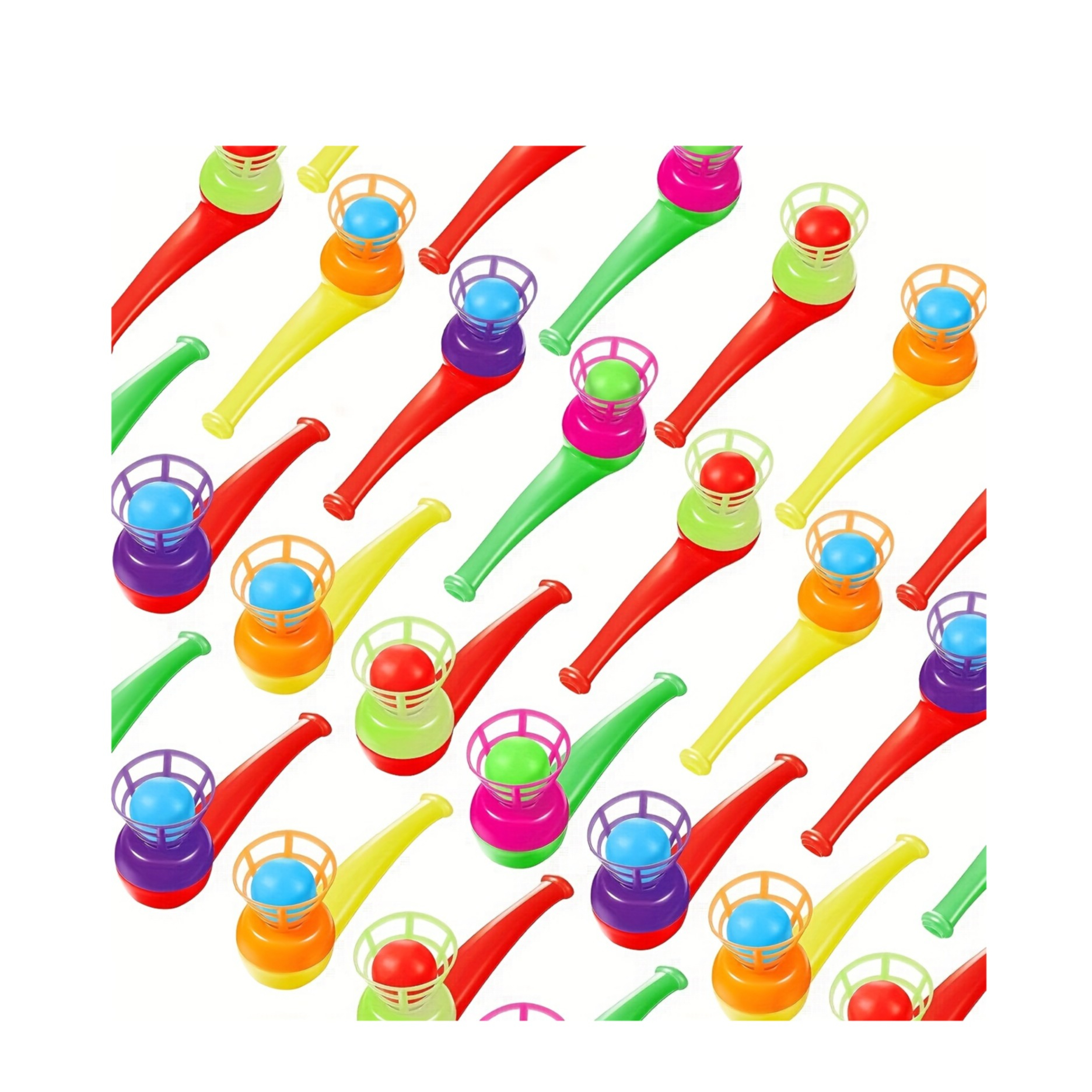 (30er Set) Retro Puste Ball Kinder Spielzeug Pfeife Blasrohr Balance Lernspiel Mitgebsel inkl. Bälle - Assortiert