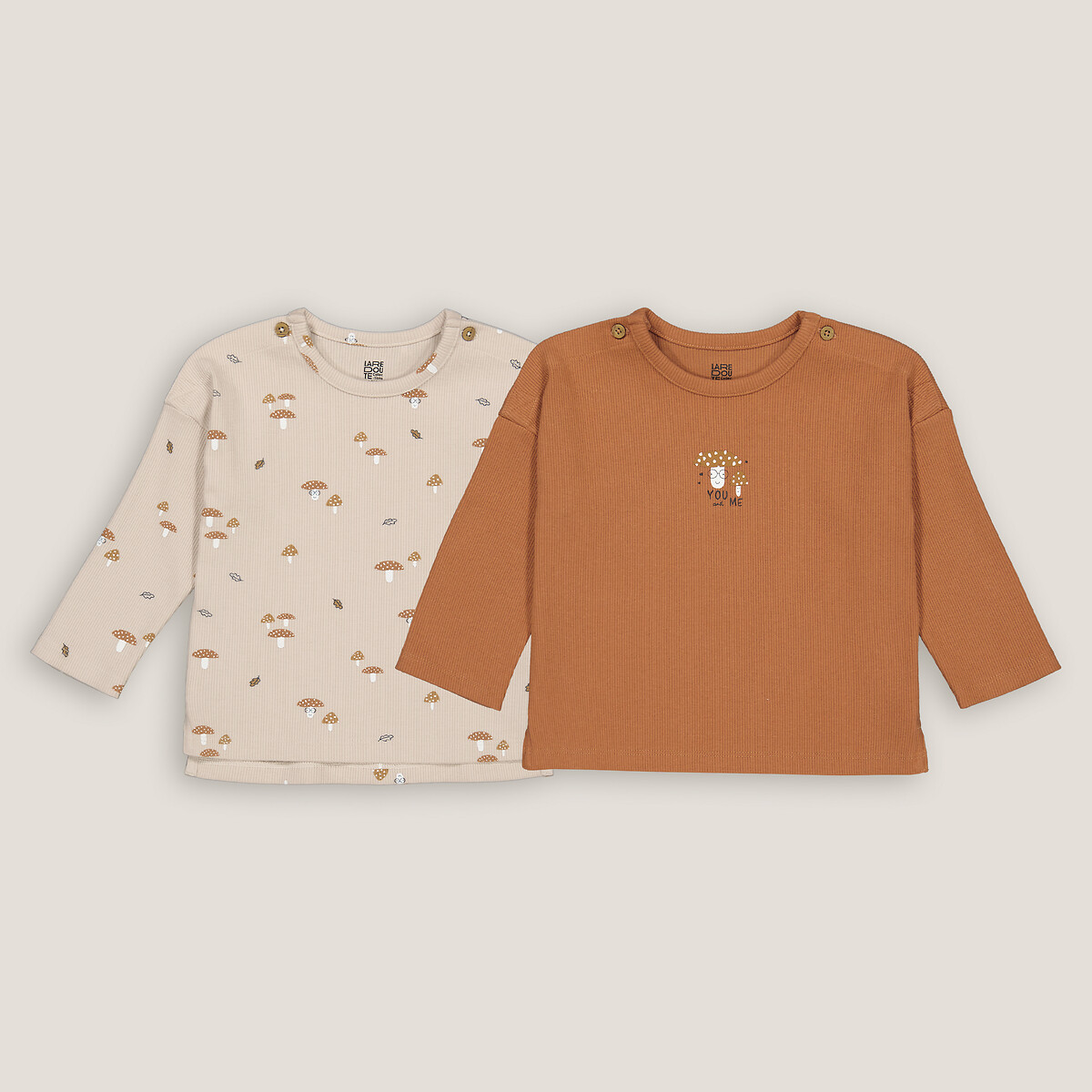COLEÇÃO LA REDOUTE<br>Conjunto de 2 camisetas de manga comprida com estampa de cogumelos