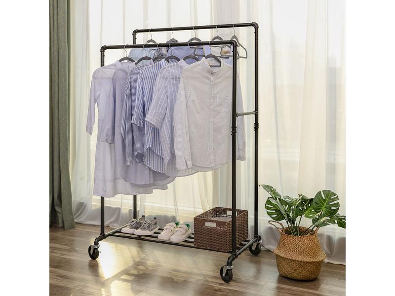 Songmics Garderobenständer Wasserrohr-Design 146 - 162 cm, Schwerlast Kleiderständer mit Ablagefläche
