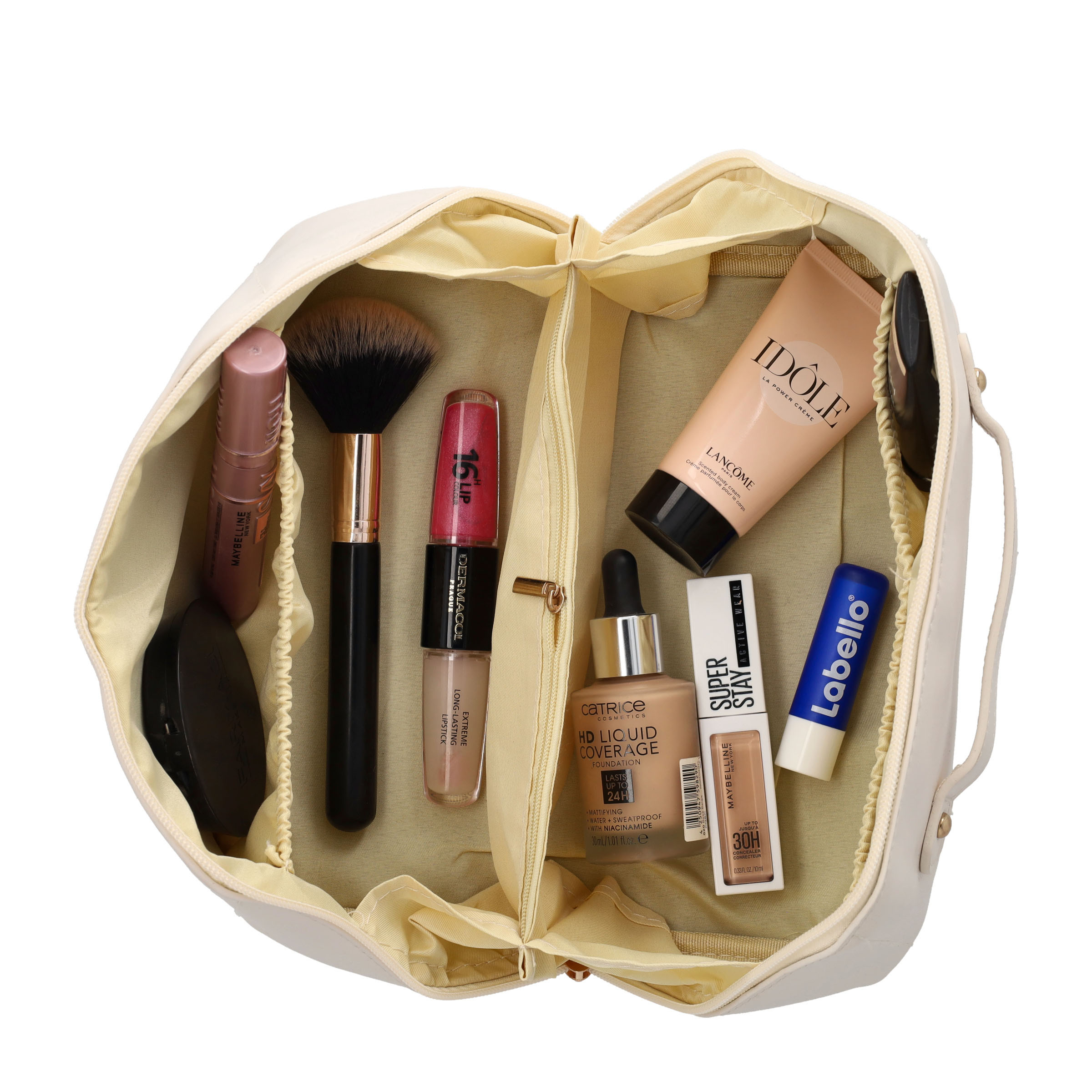 (21x13x12cm) Kosmetik Make Up Tasche Necessaire Organizer Bag mit Reissverschluss - Weiss