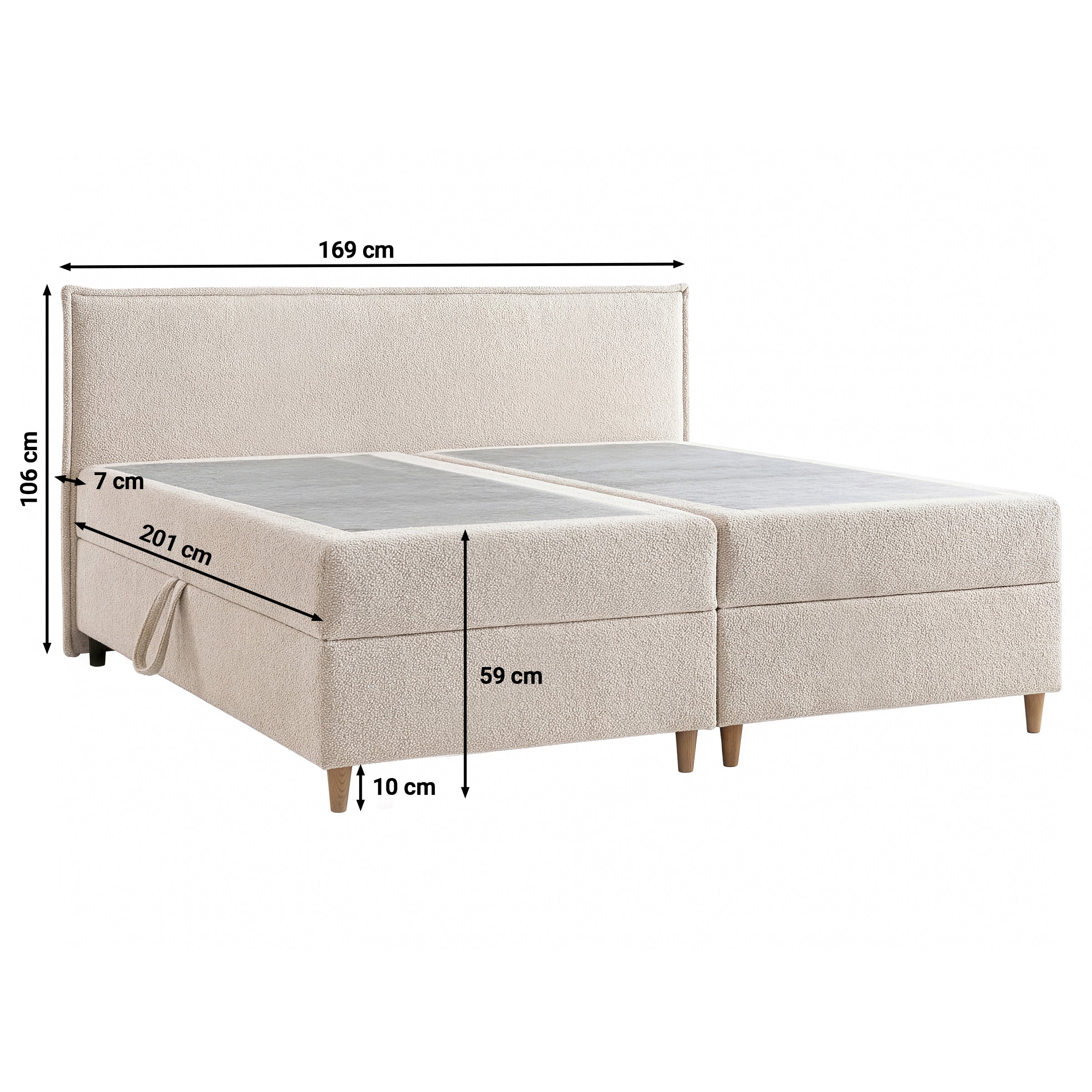Saku - Boxspring met opbergruimte - Stof beige - 160x200 cm