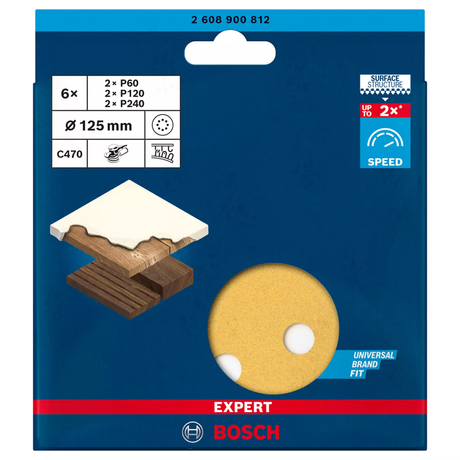 Bosch 2608900812 EXPERT Schuurvel C470 Best for Wood and Paint - 125mm - K60/120/240 - 8 gaten (6st)
