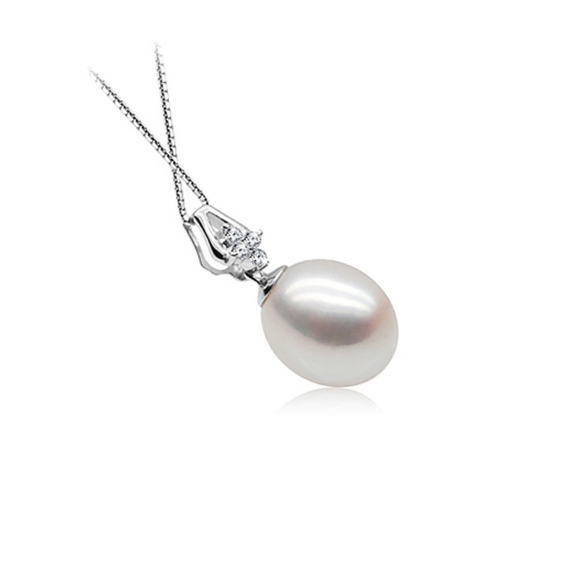 Pendentif Perle de Culture blanche Argent 925 et Cubic Zirconia