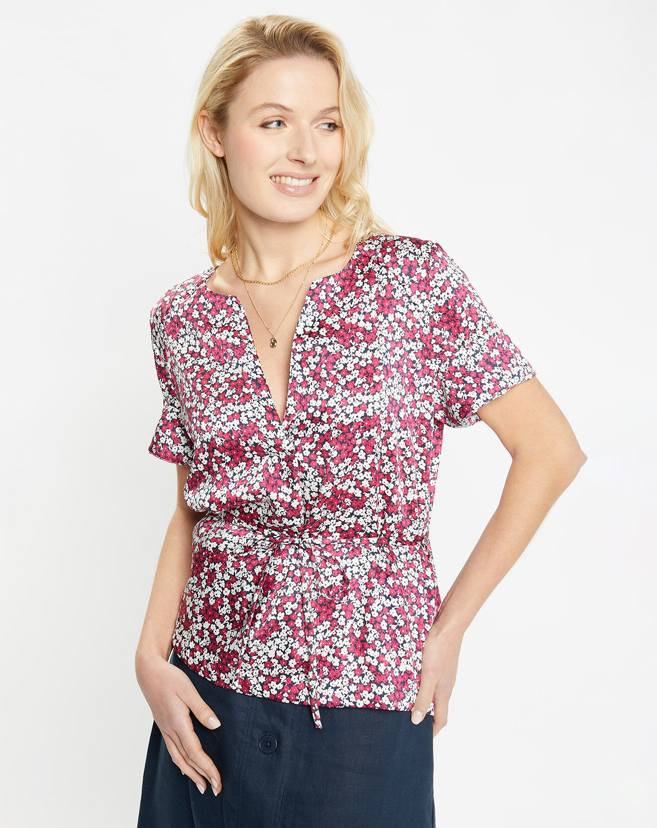 Jodhpur Top Cleo à fleurs rose foncé