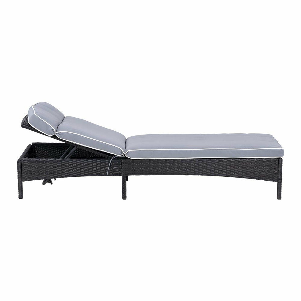 Chaise longue de jardin transat de plage bain de soleil bronzage en rotin avec coussin (armature en acier, coussin confortabl