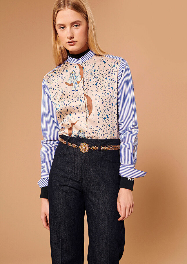 Chemise Corirayée bleu en popeline