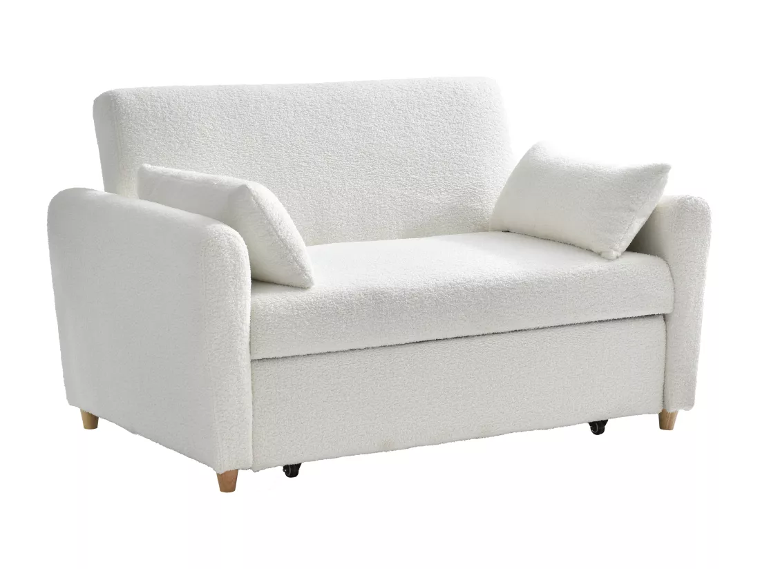 Canapé 2 places convertible en tissu bouclette blanc AYLA