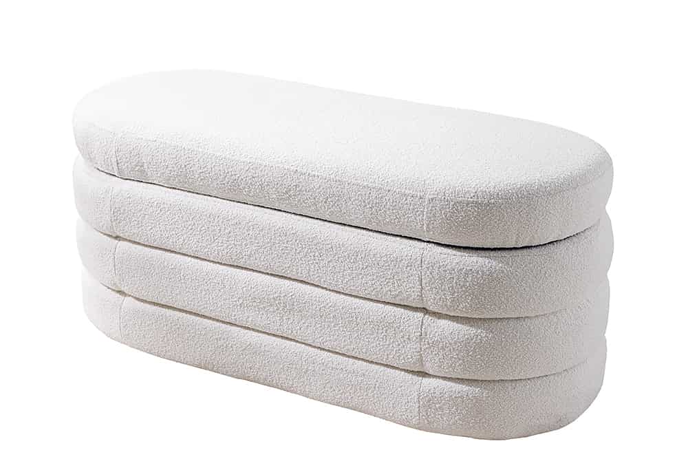 Extravagante Polsterbank VOGUE 115cm creme weiß Bouclé Sitzbank mit Stauraum