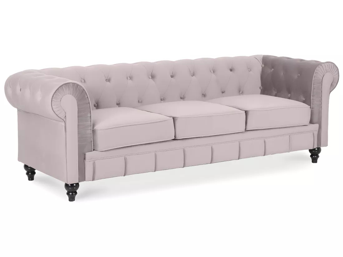 Canape Chesterfield Velours 3 Places Altesse Taupe