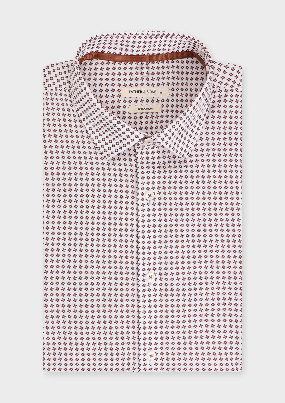 Chemise sport Regular en popeline de coton blanc à motif fantaisie rouge