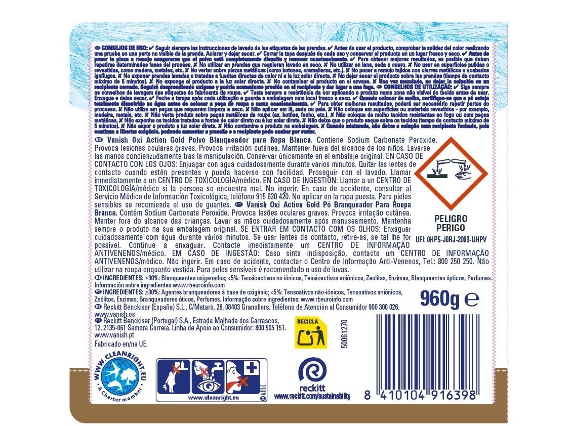 PACK ADITIVO TIRA NÃDOAS VANISH CORES 960GR   BRANCOS 960GR