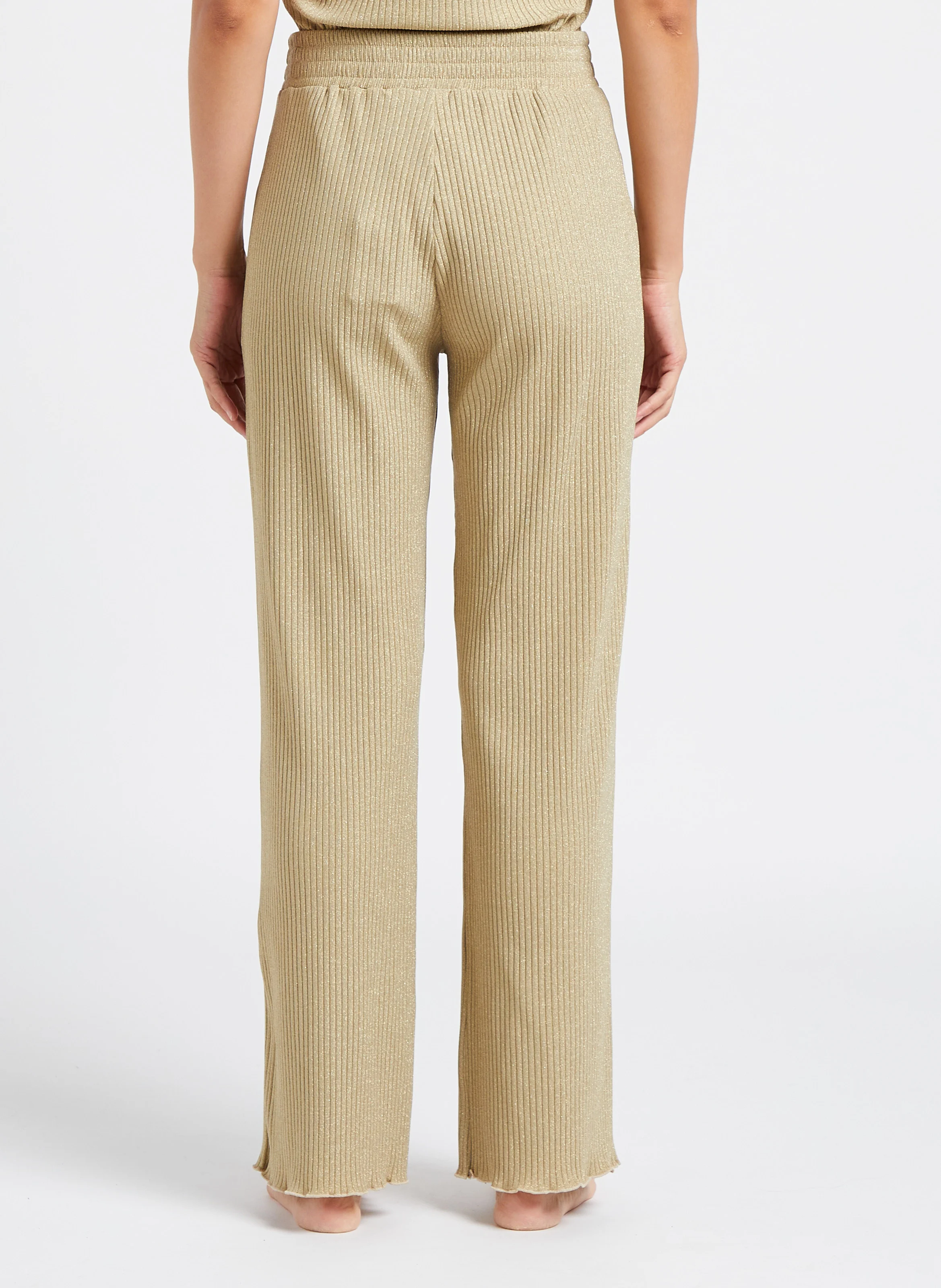 NATI - Pantalon taille haute côtelé | Beige