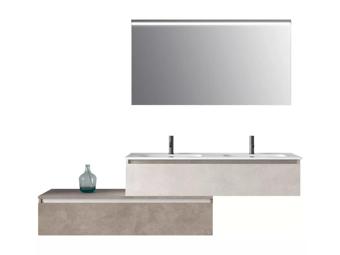 Composition double vasque 4 pieces ASTRA blanc pierre/pierre havane