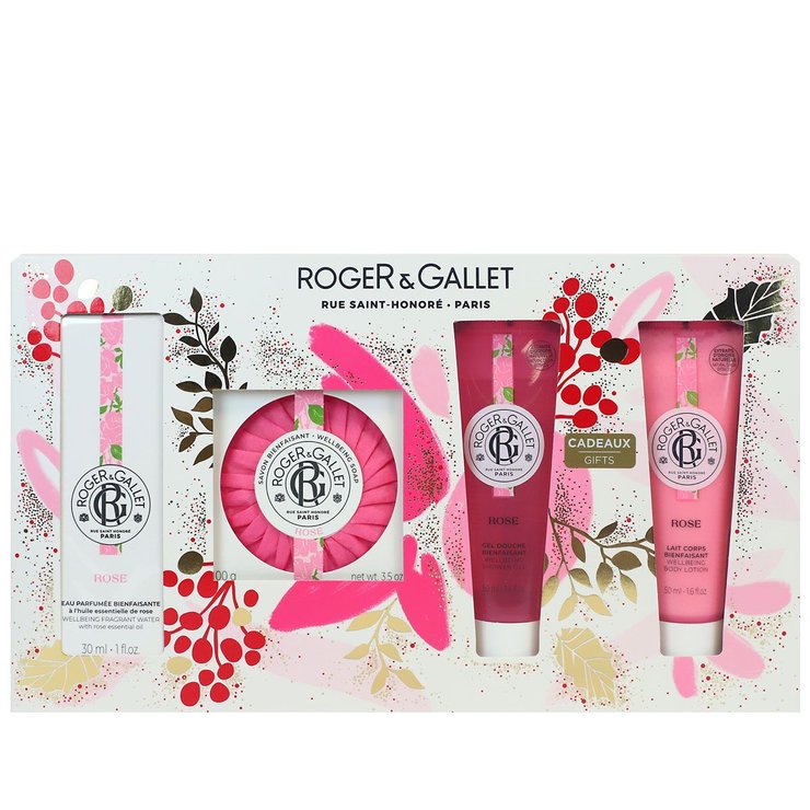 Coffret Rose eau parfumée bienfaisante 30ml + savon 100g + gel douche 50ml + lait 50ml