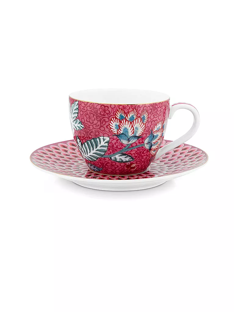 PIP STUDIO Espressotasse mit Untertasse 120ml Flower Festival Dark Pink beere