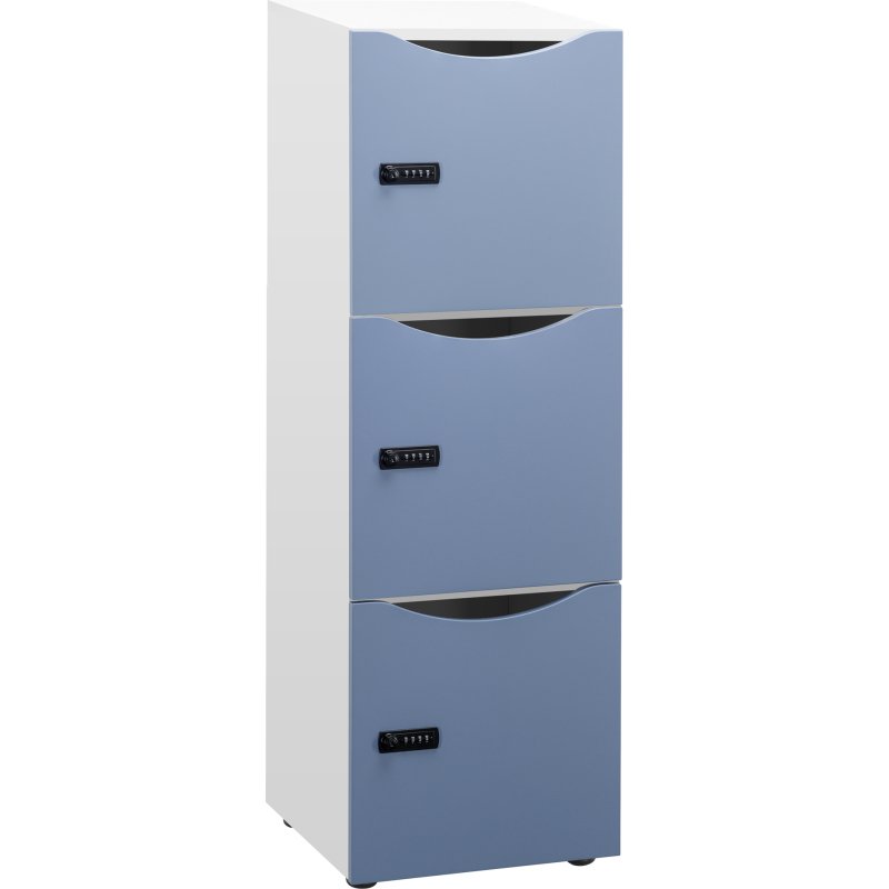 Casier de bureau Lockers 3 cases - Corps blanc - H 131 cm - portes laquées- Serrure à code