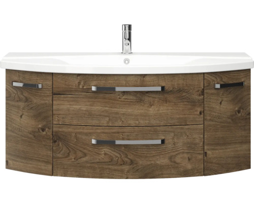 Pelipal Serie 4010 badkamermeubelset, afmetingen (B x H x D): 180,5 x 200 x 48 cm, fronten in eikenlook. Ribbeck 5-delige badkamermeubelset en meer, inclusief keramische wastafel in wit, wastafelmeubel, spiegelkast met ledverlichting, onderkast en wa