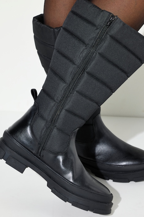 Lederstiefel, XL-Steppschaft, Fleecefutter, Weite H