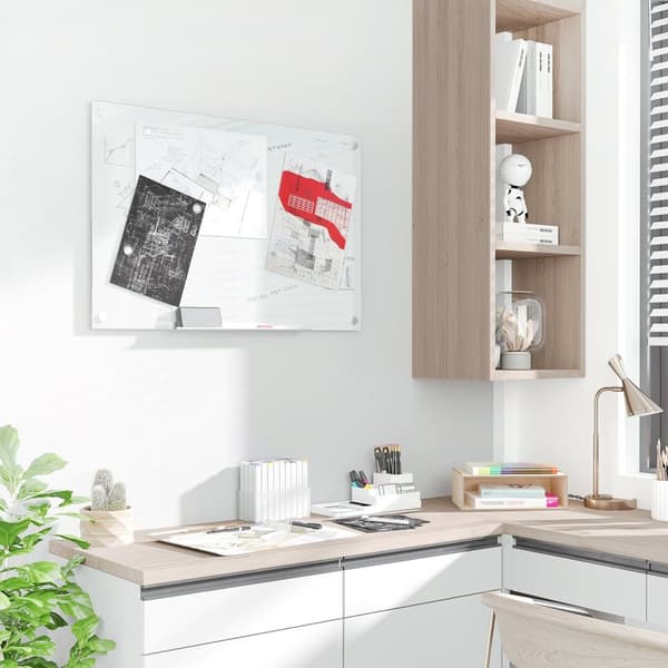 Whiteboard Magnettavle Med 4 Penner, 6 Magneter, 1 Svamp, Hylle, Staffeli Glasstavle, Veggmontering, 90X60Cm