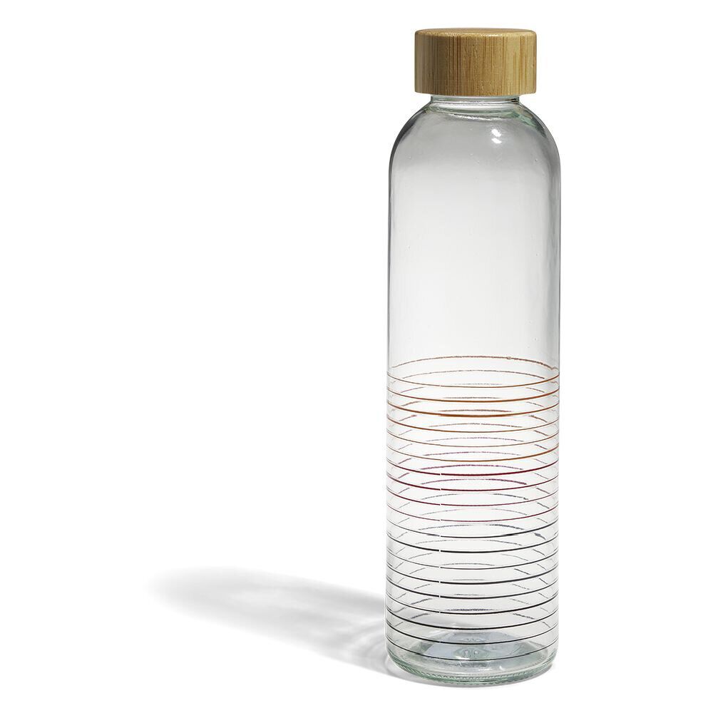 Bouteille verre transparent rayé multicolore avec bouchon bambou 730ml