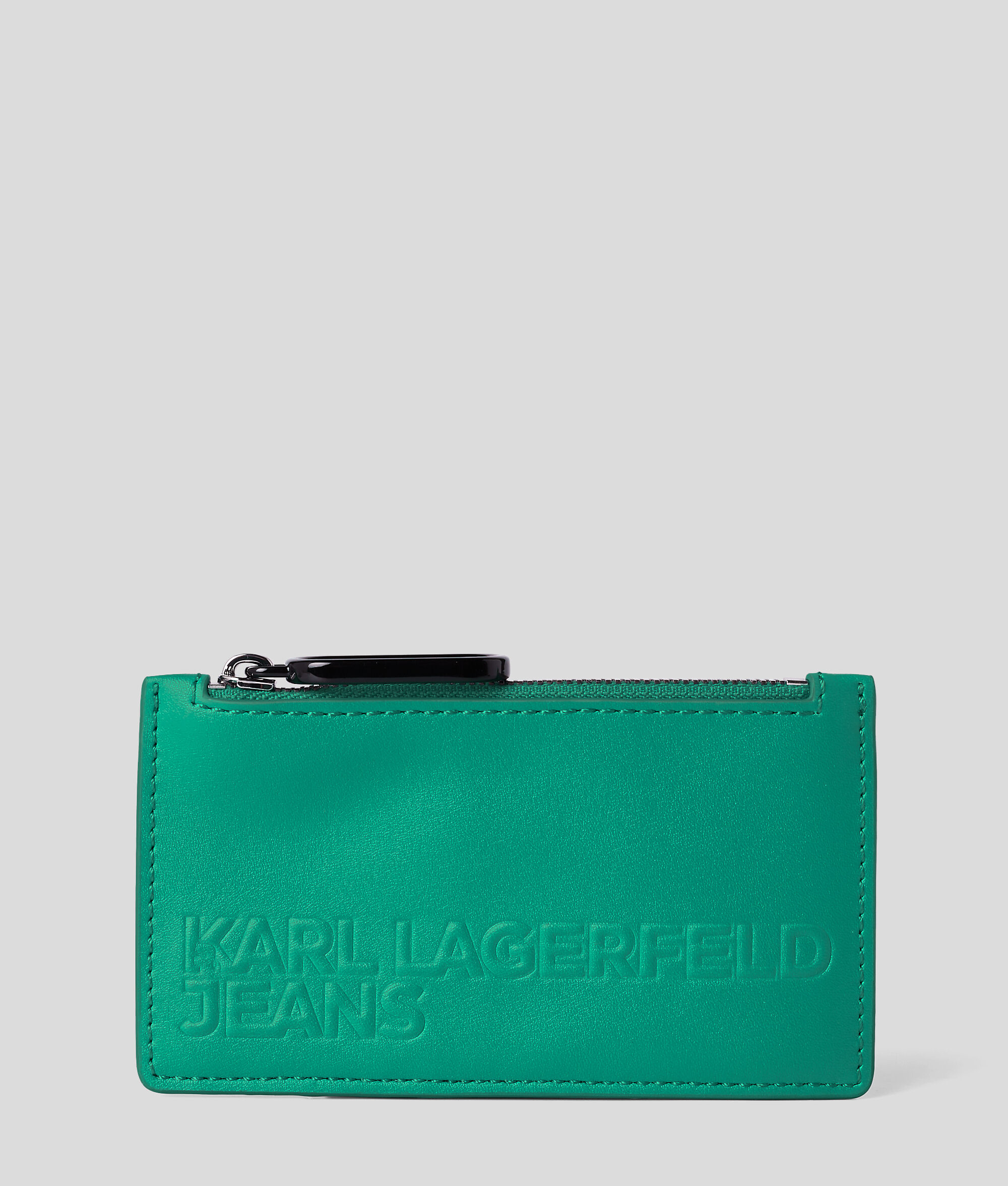 Porte-cartes zippé en cuir avec logo en relief