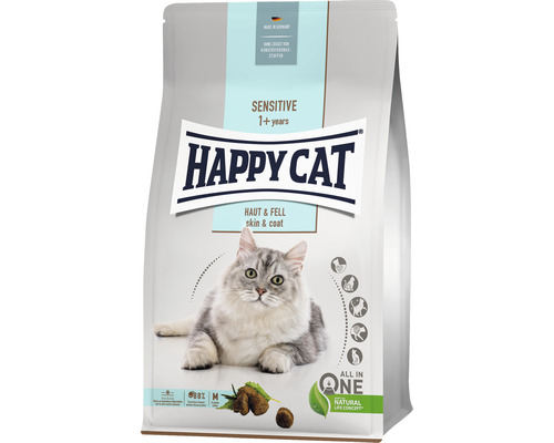 HAPPY CAT Gevoelige droge kattenvoeding voor huid en vacht, 1,3 kg