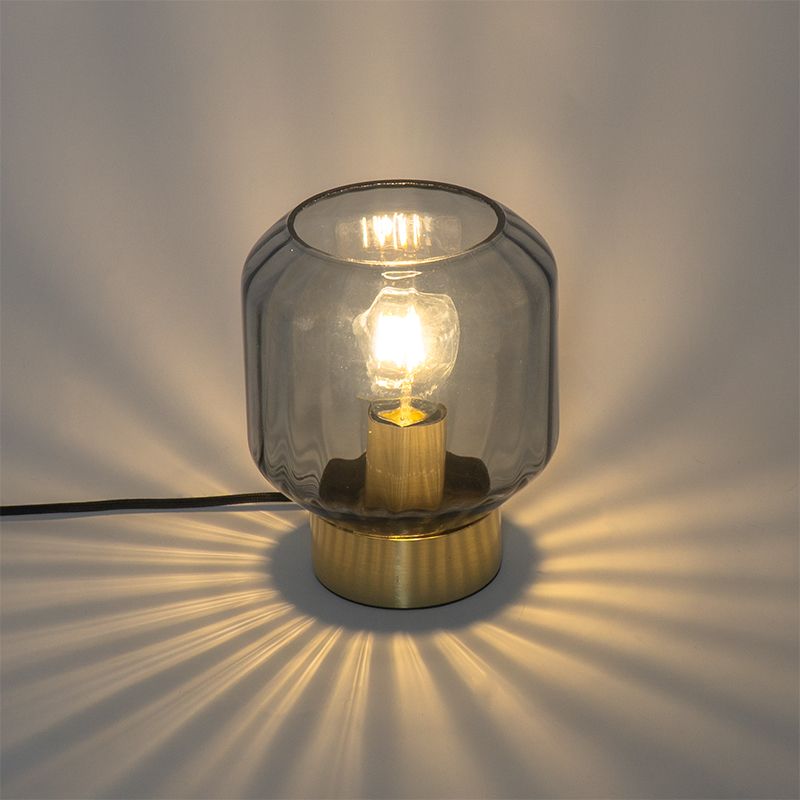 Moderne tafellamp messing met smoke glas - Stiklo