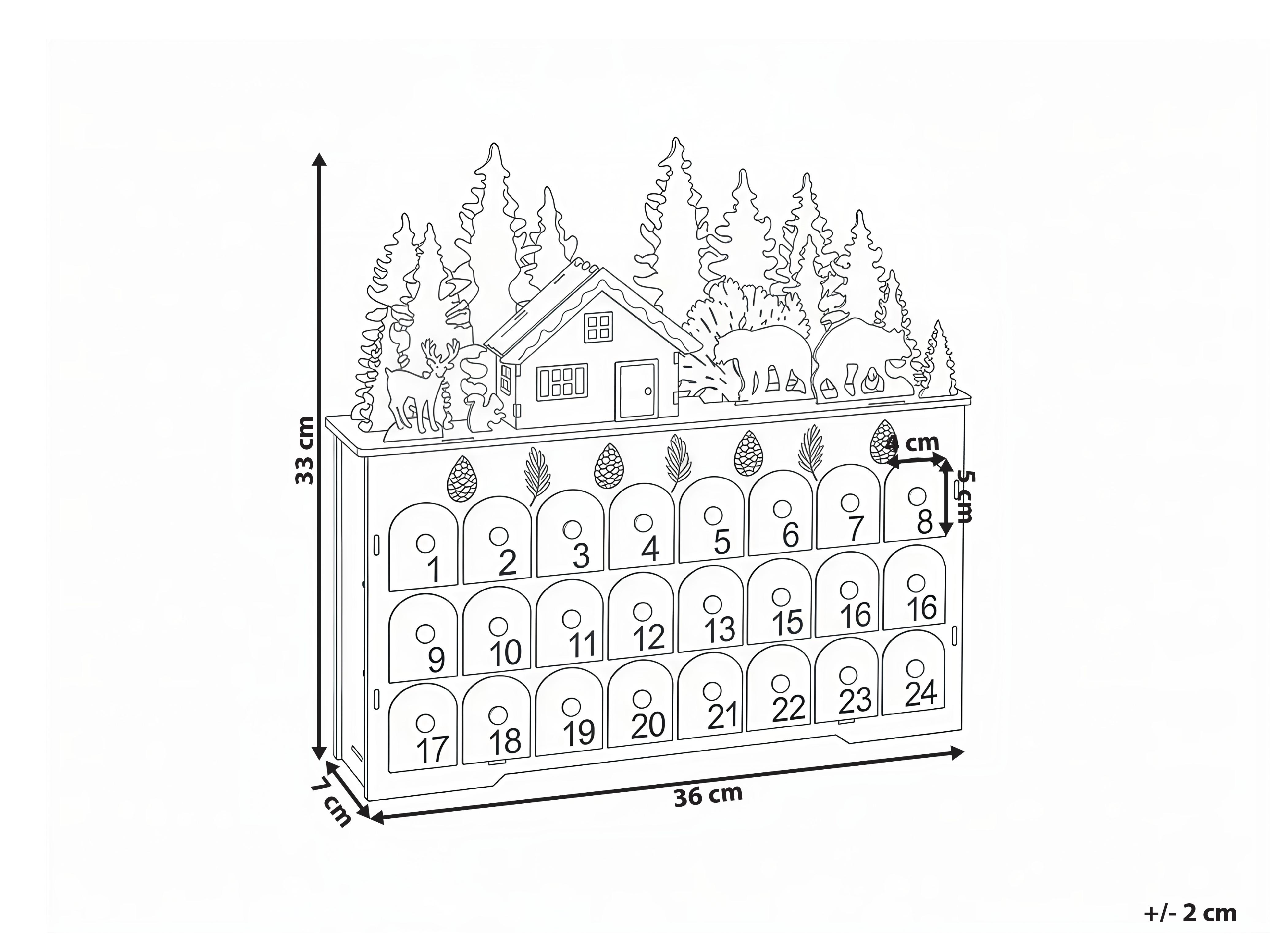Kerstdecoratie LED HELIN Adventskalender 33 cm Lichtbruin