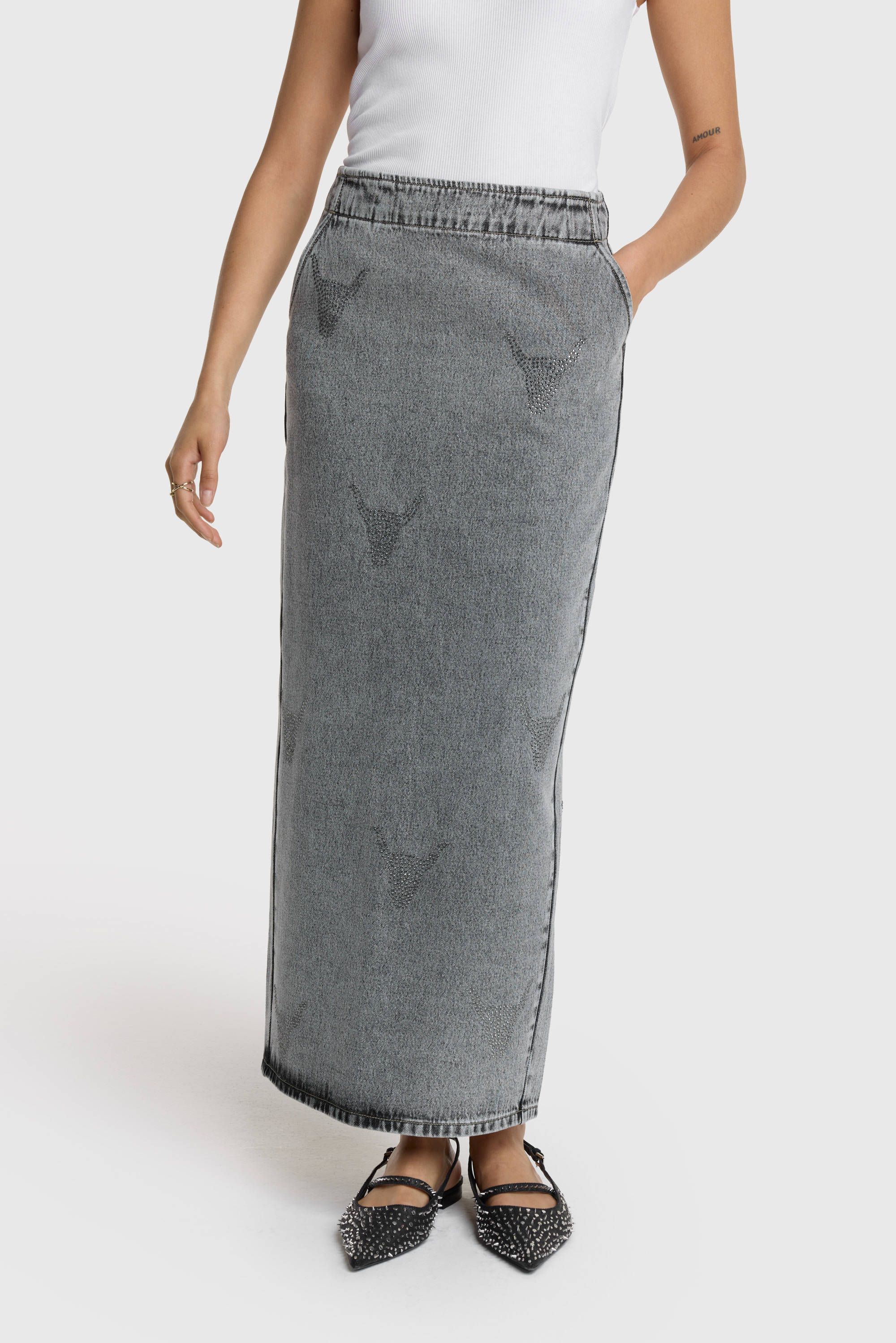 Alix the Label spijkerrok met strass steentjes grey denim