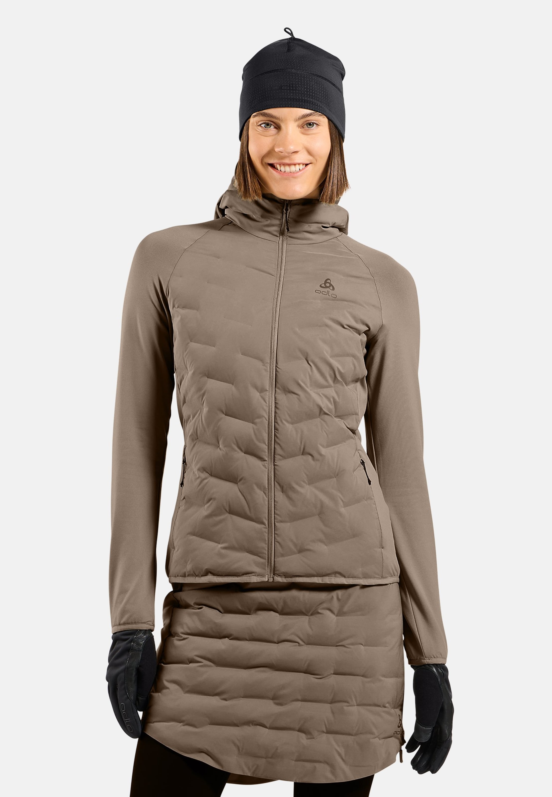Zeroweight Insulator Hybrid Mid Layer mit Kapuze und Reissverschluss in cinder