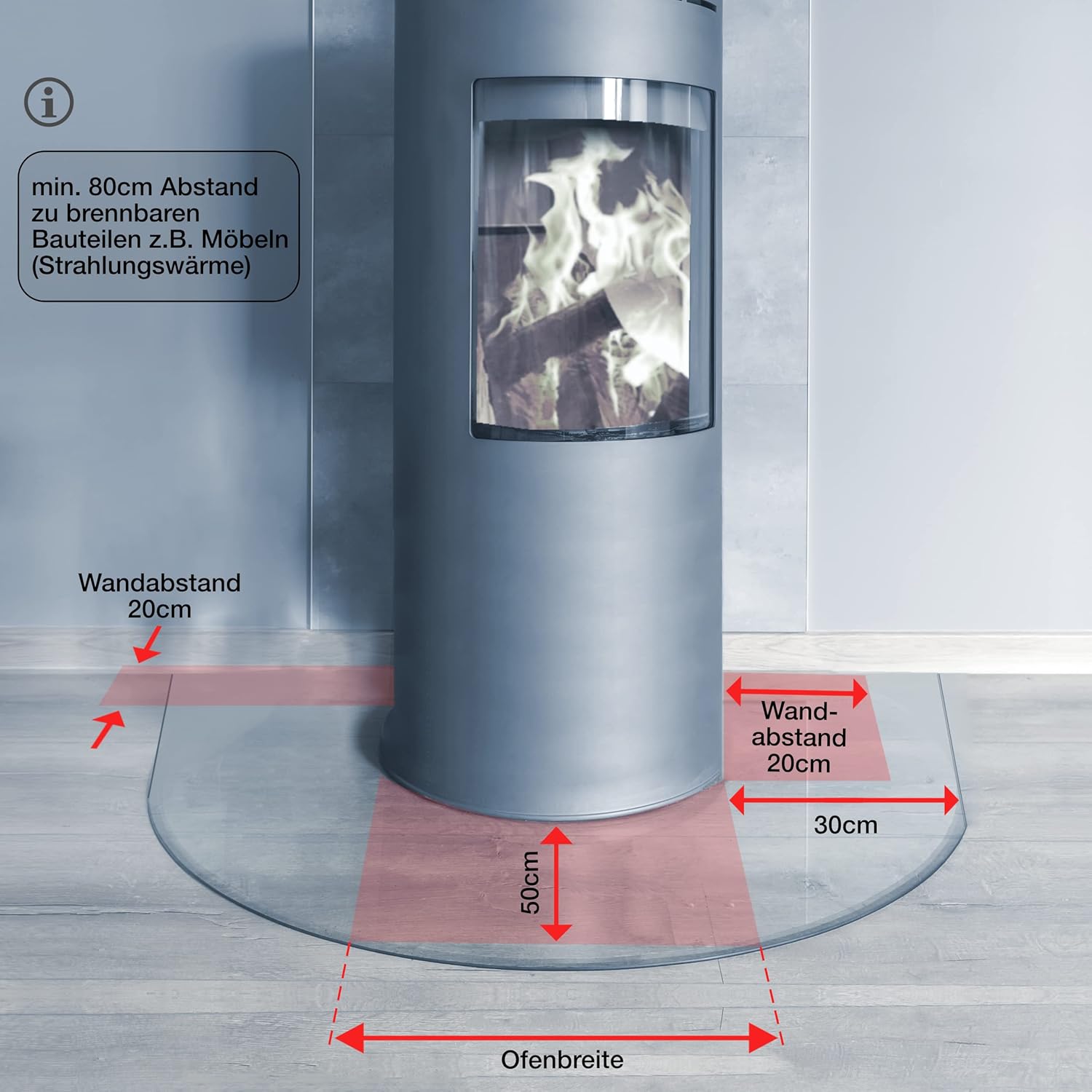 BIJON Funkenschutz-Platte mit Facettenschliff | Glasplatte Kaminofen | Kaminschutz mit ESG Sicherheitsglas | Kamin Zubehör | Kamin Glasplatte | Tropfenbogen 100 x 100 cm | 6mm