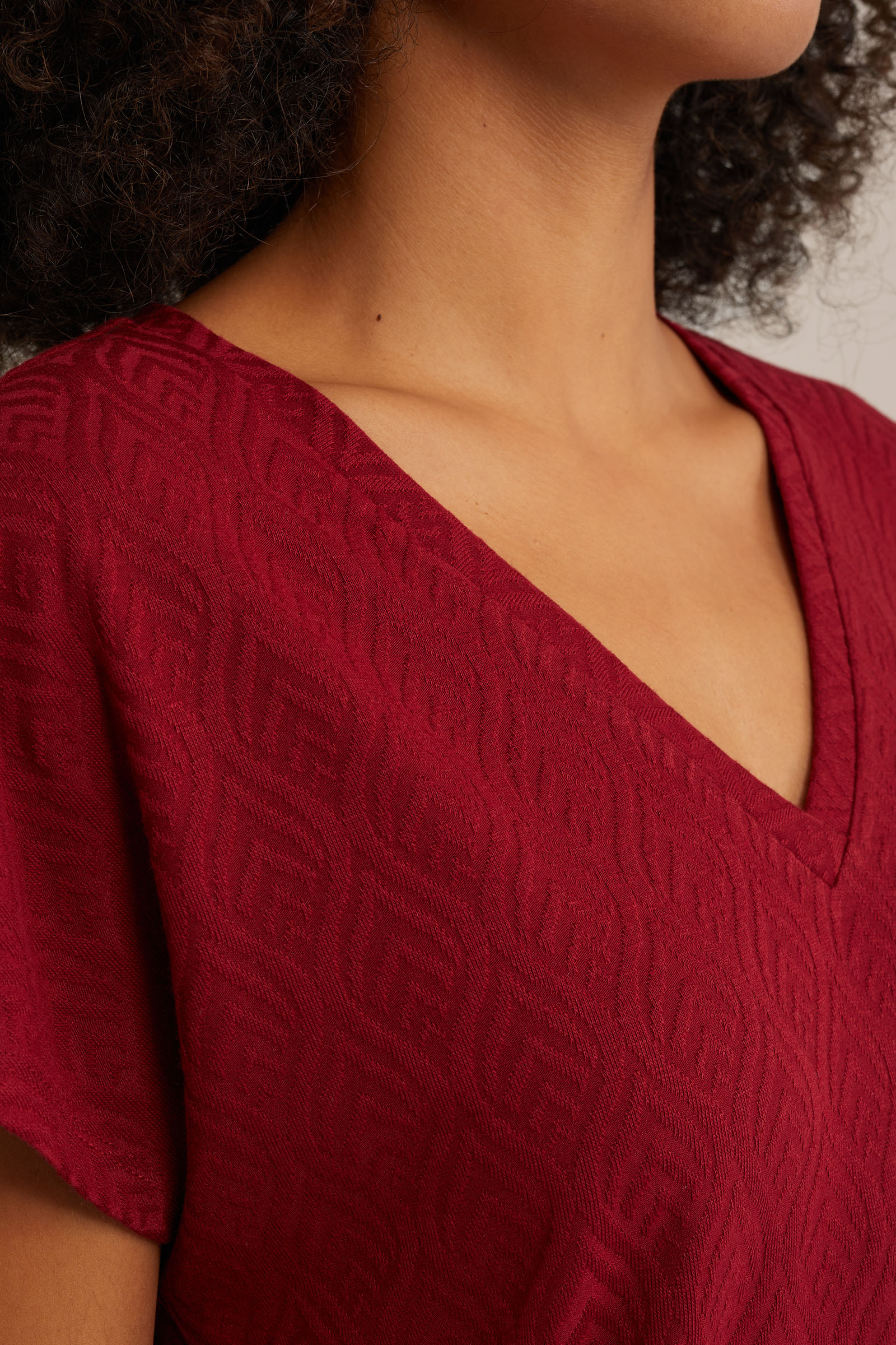 T-shirt met jacquard-dessin WE Fashion Donkerrood