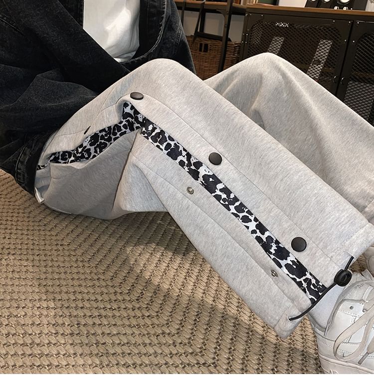 Macho - Trekkoord taille luipaardprint paneel rechte pijpen joggingbroek