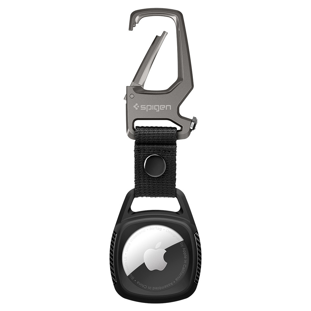 Apple AirTag Rugged Armor Magnetische Anhänger Hülle Schlüsselanhänger mit Karabinerhaken Carbon Design (AMP01565) - Schwarz
