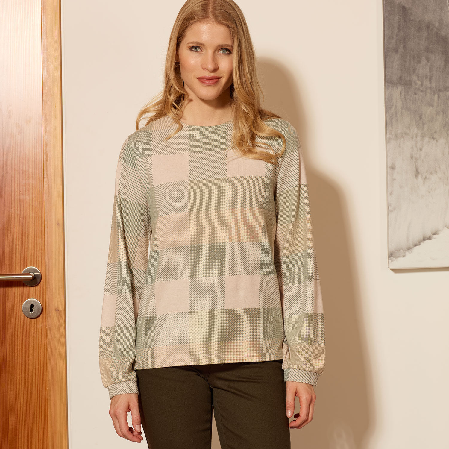 Bedrucktes Langarmshirt mit Karomuster