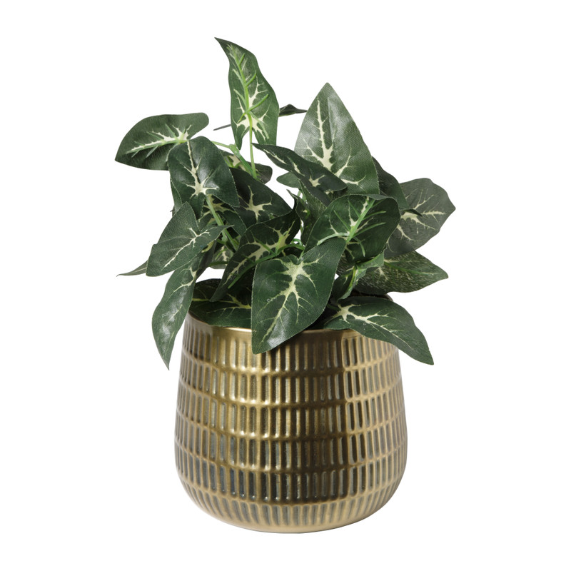 Plantenpot gehamerd - goud - 14x14x18 cm